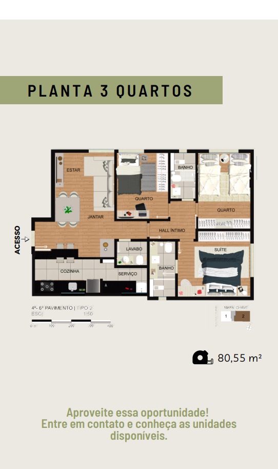 Apartamento à venda com 3 quartos, 80m² - Foto 3